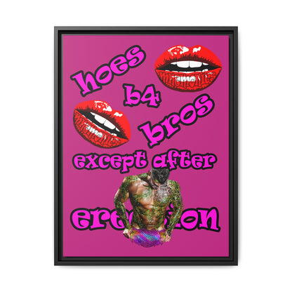 hoes b4 bros - framed canvas art (pink)