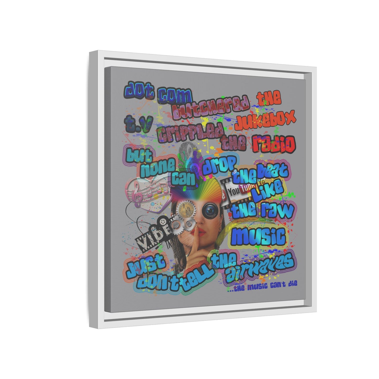 drop the beat - framed canvas art (grey)