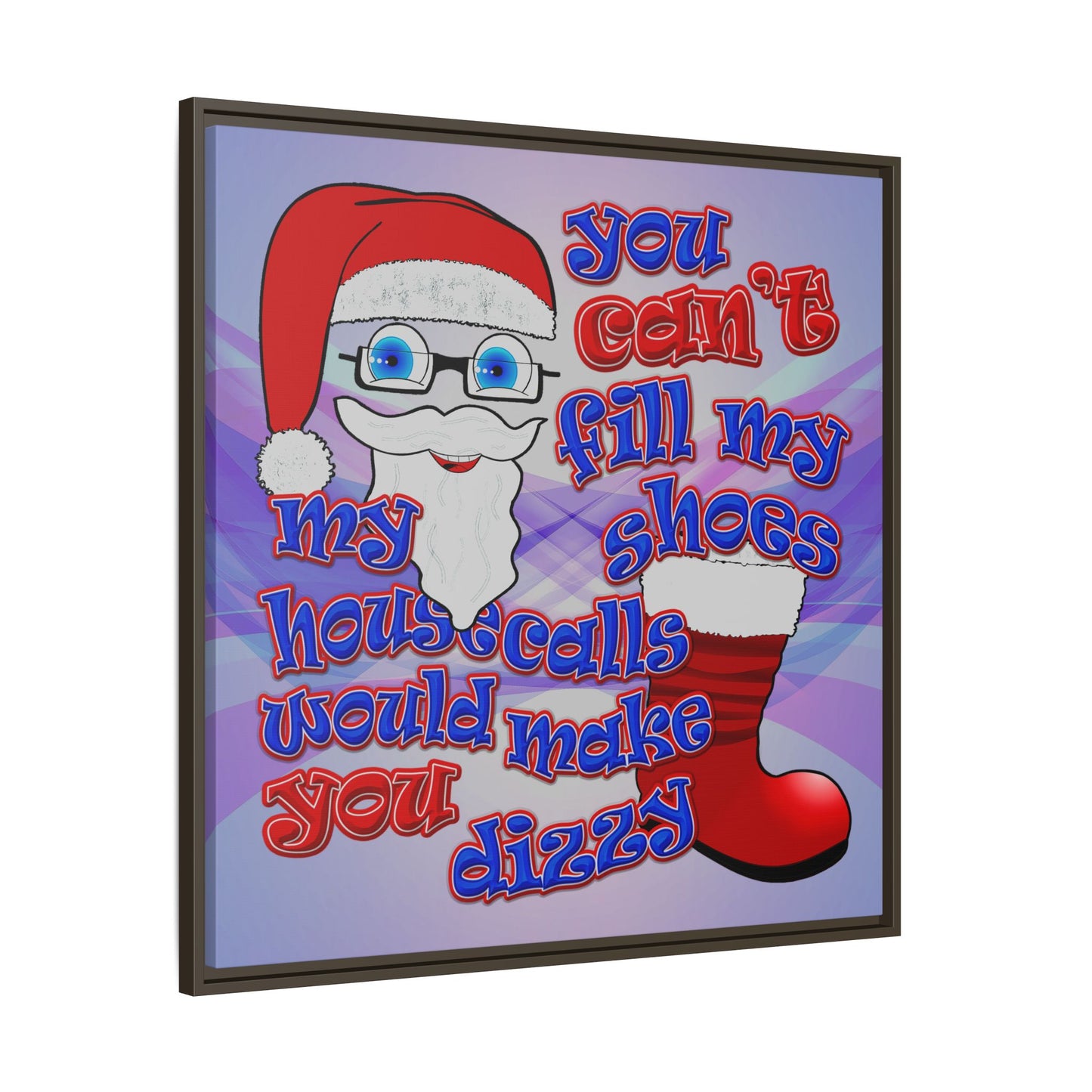 santa's shoes - framed canvas art (light blue-pink wave)