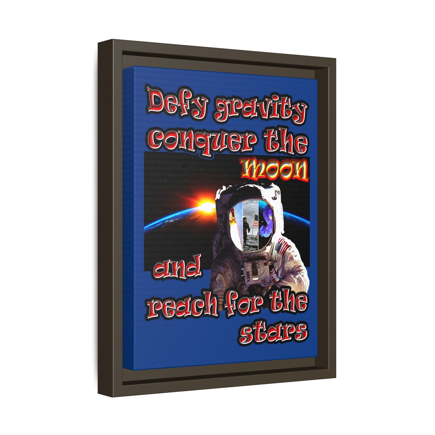 defy conquer reach - framed canvas art (dark blue)