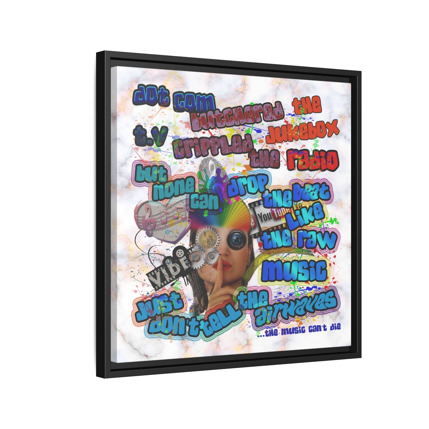 drop the beat - framed canvas art (white marble)