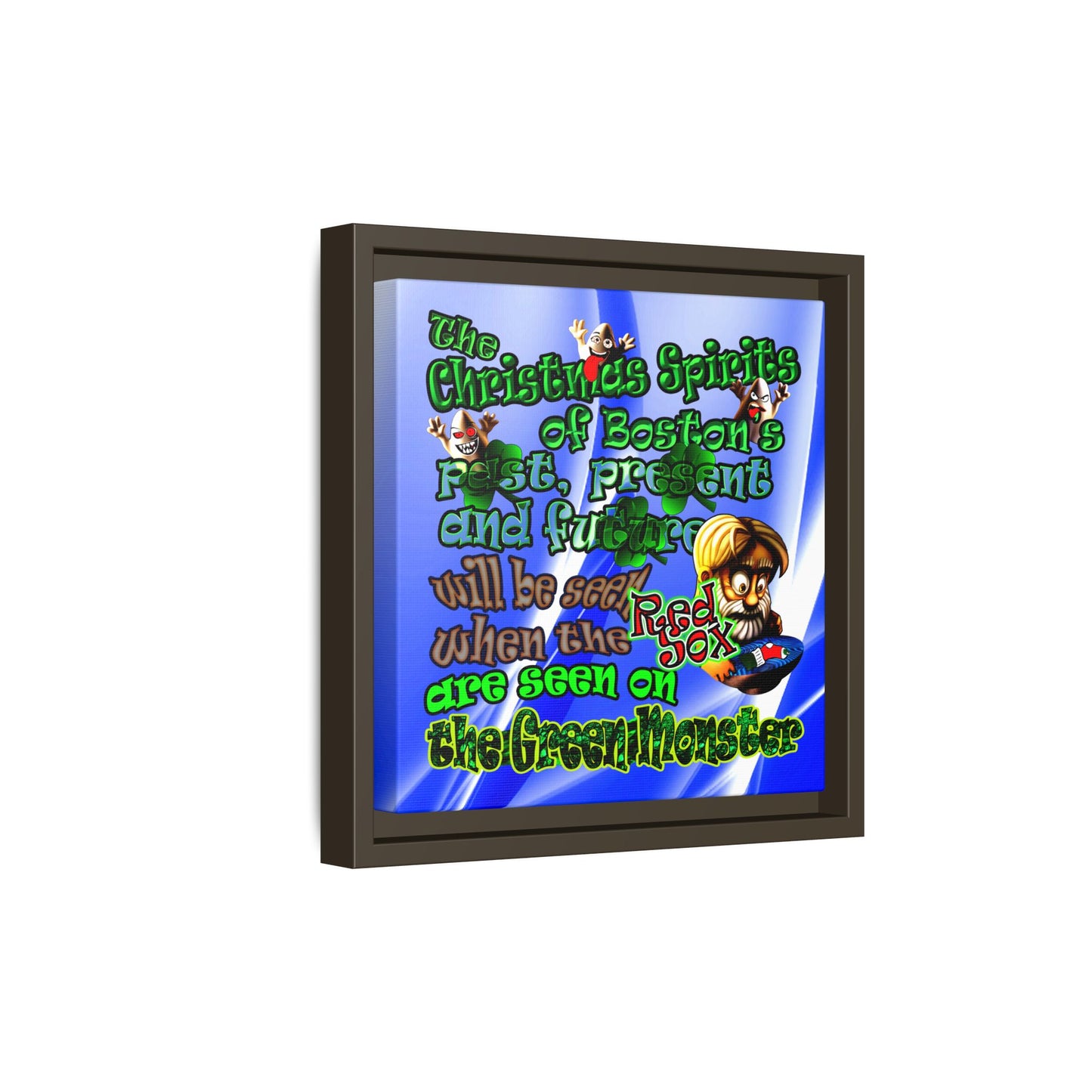 christmas spirits of boston - framed canvas art (blue-white wave)