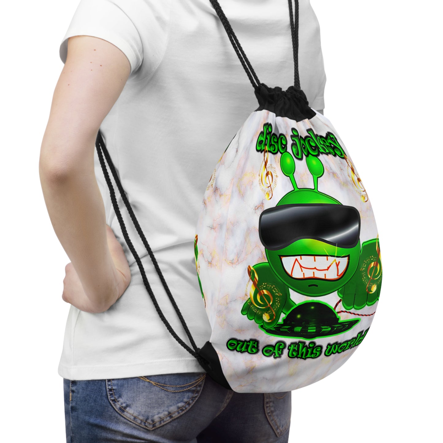 disc jockey - Drawstring Bag (white marble)