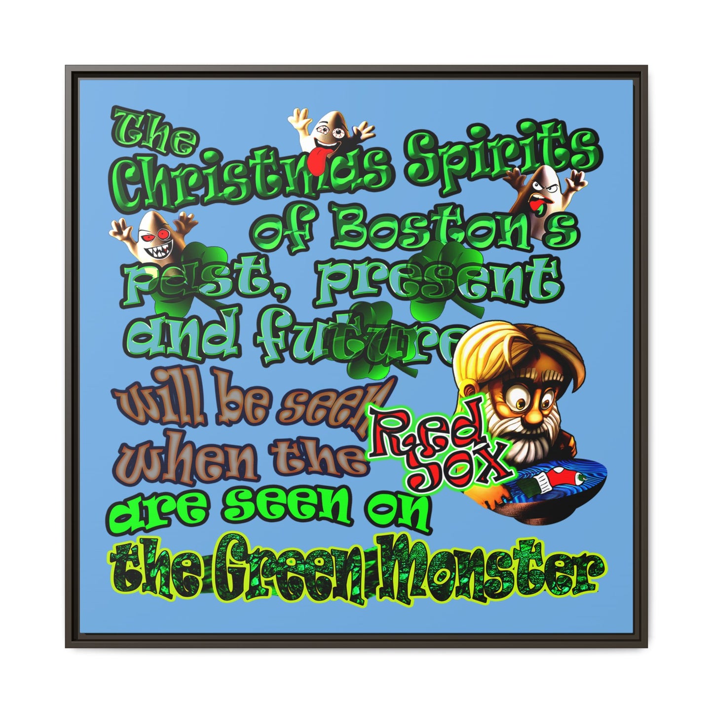 christmas spirits of boston - framed canvas art (light blue)