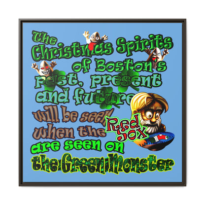christmas spirits of boston - framed canvas art (light blue)