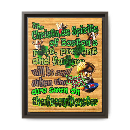 christmas spirits of boston - framed canvas art (butterscotch wood finish)