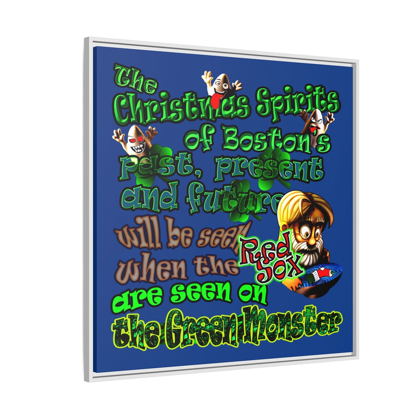 christmas spirits of boston - framed canvas art (dark blue)