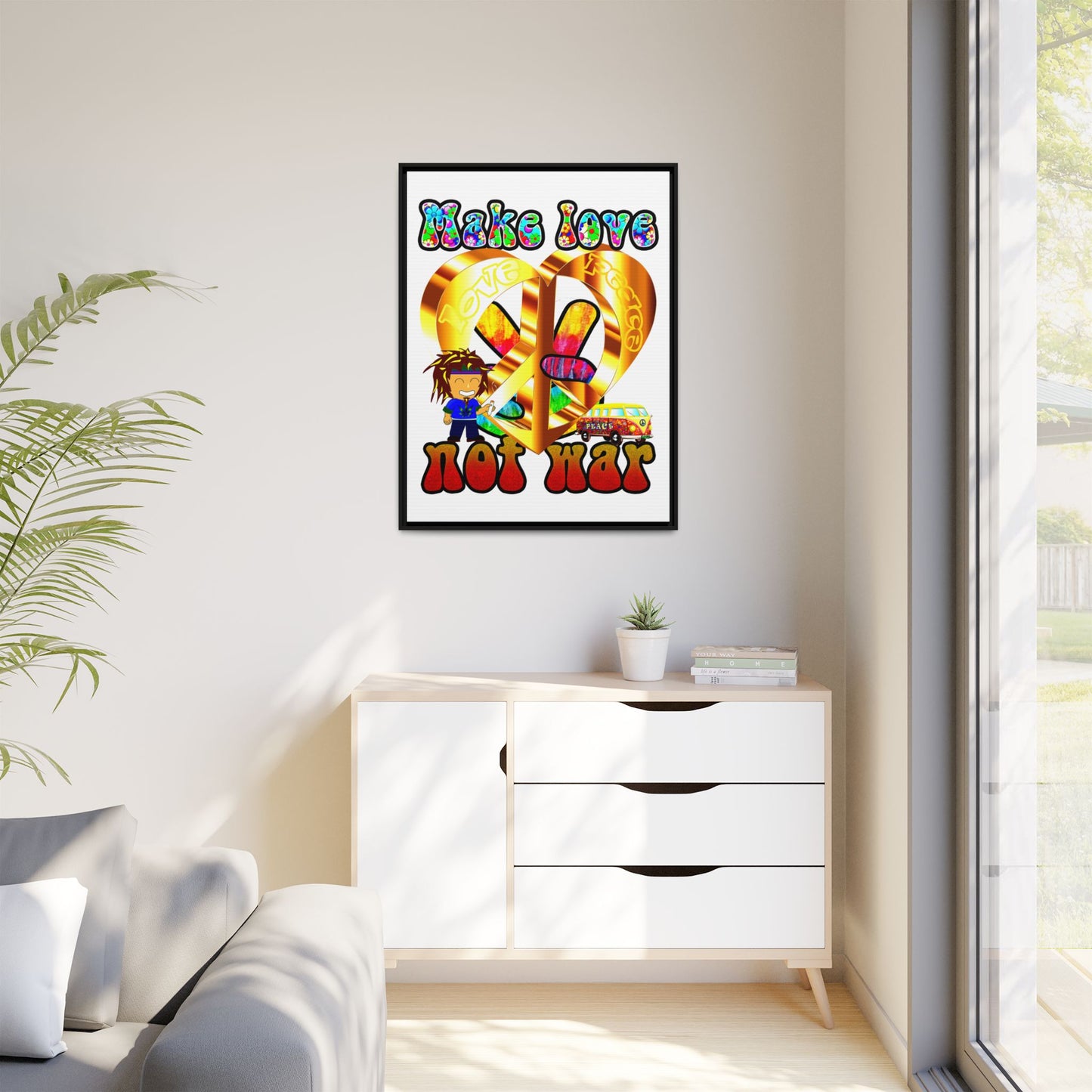love peace - framed canvas art (white)