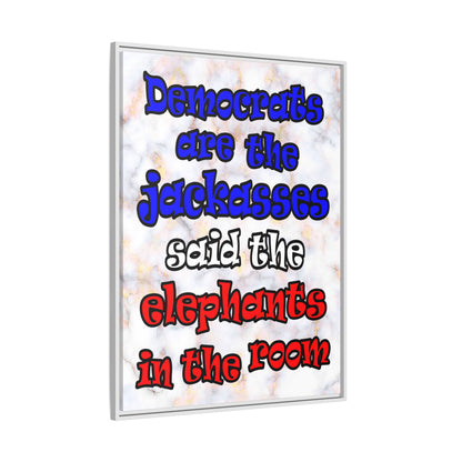 donkeys and elephants - framed canvas art (white marble)