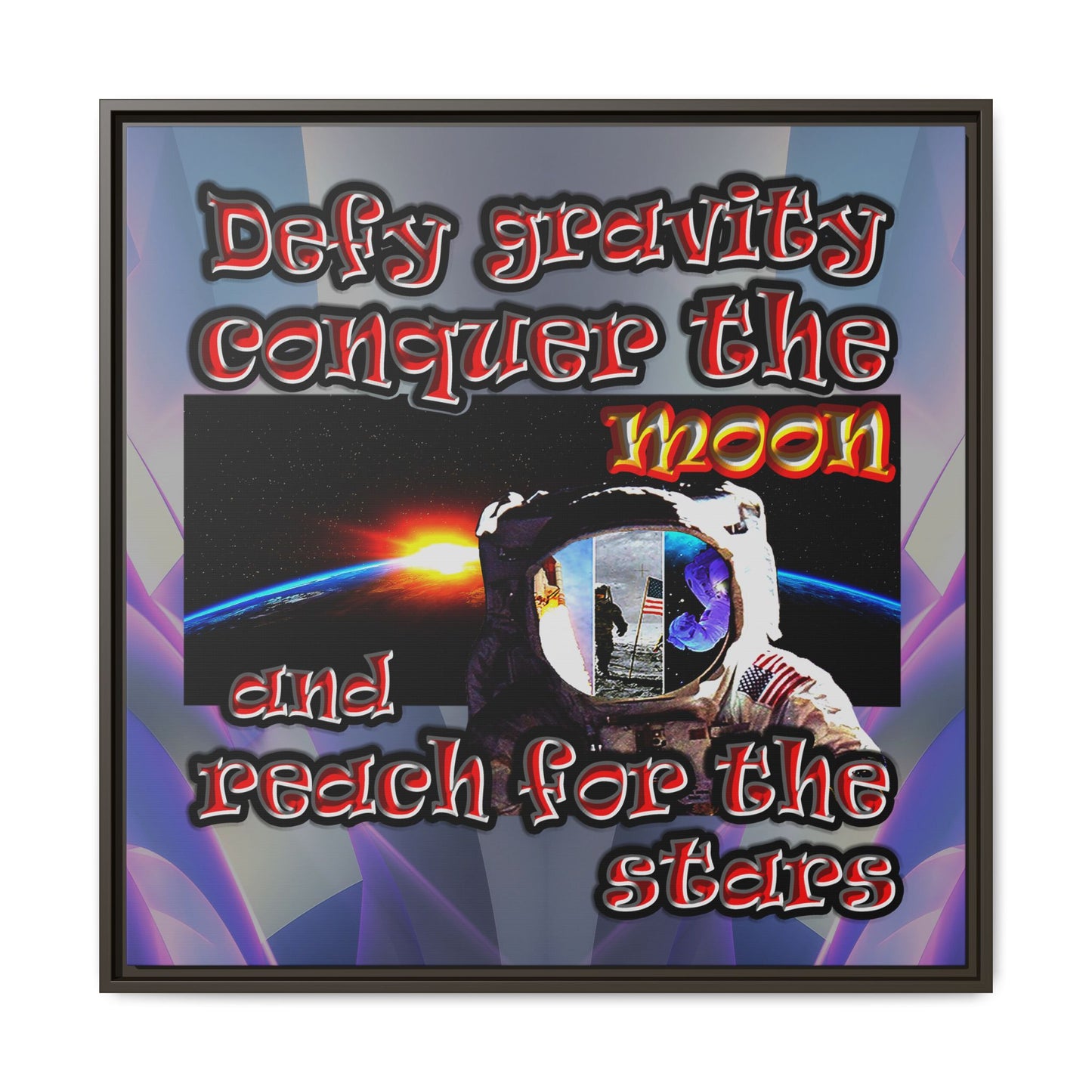defy conquer reach - framed canvas art (grey-pink wave)