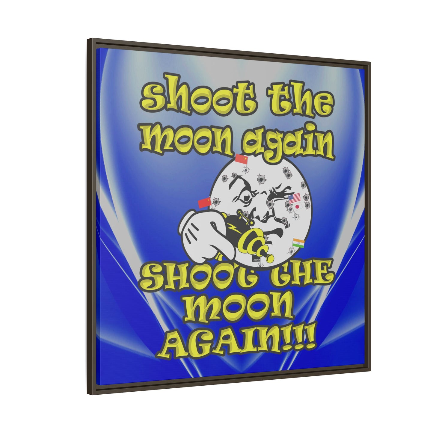 shoot the moon again - framed canvas art (blue-white wave)