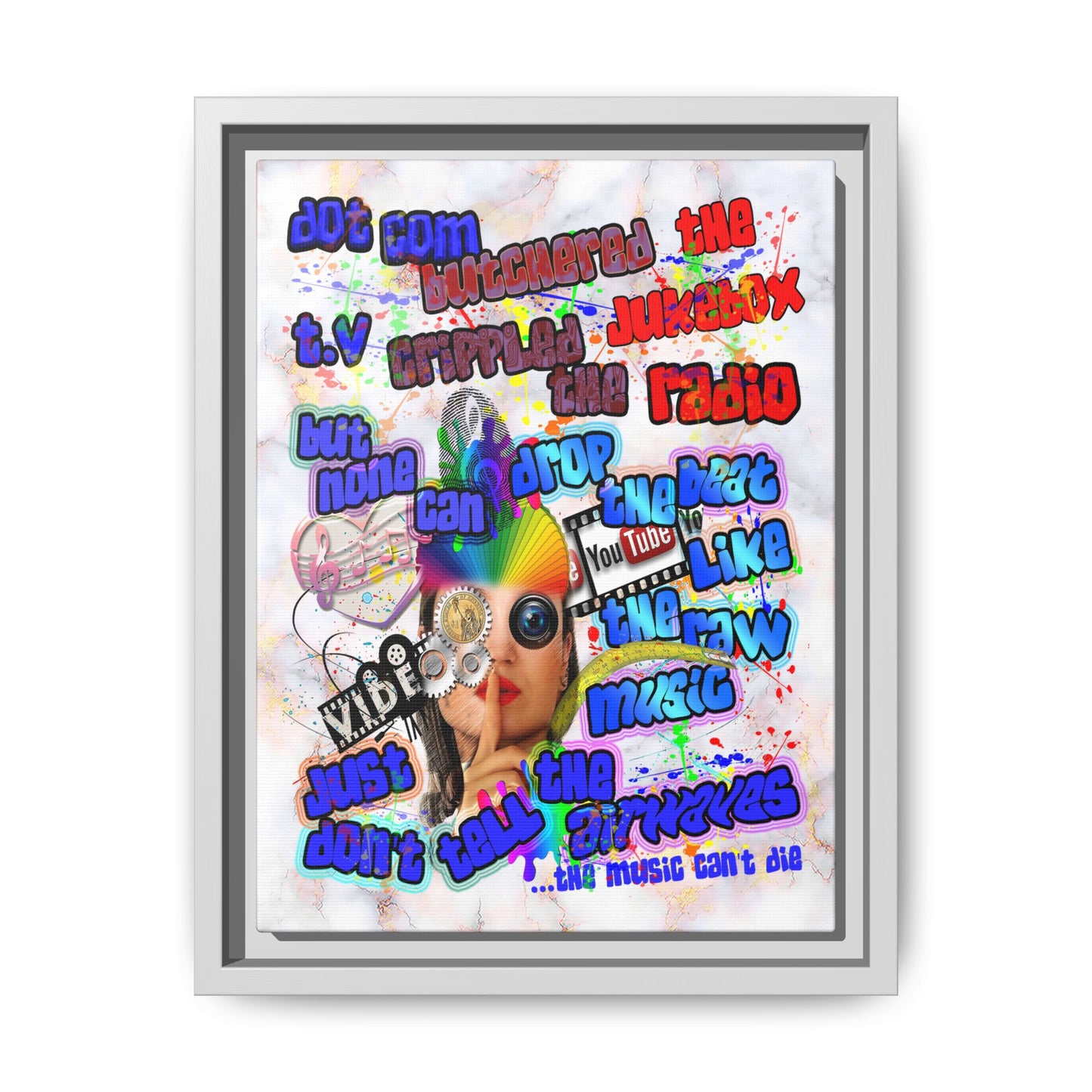 drop the beat - framed canvas art (white marble)