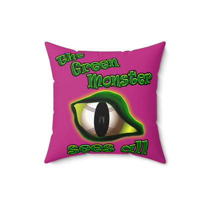 green monster - Spun Polyester Square Pillow - (pink)