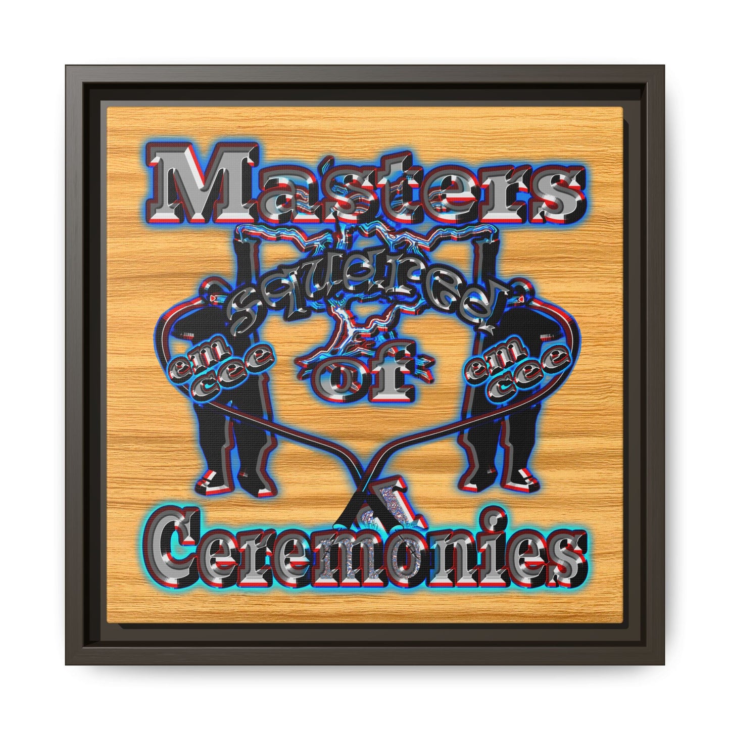 em cee squared - framed canvas art (butterscotch wood finish)