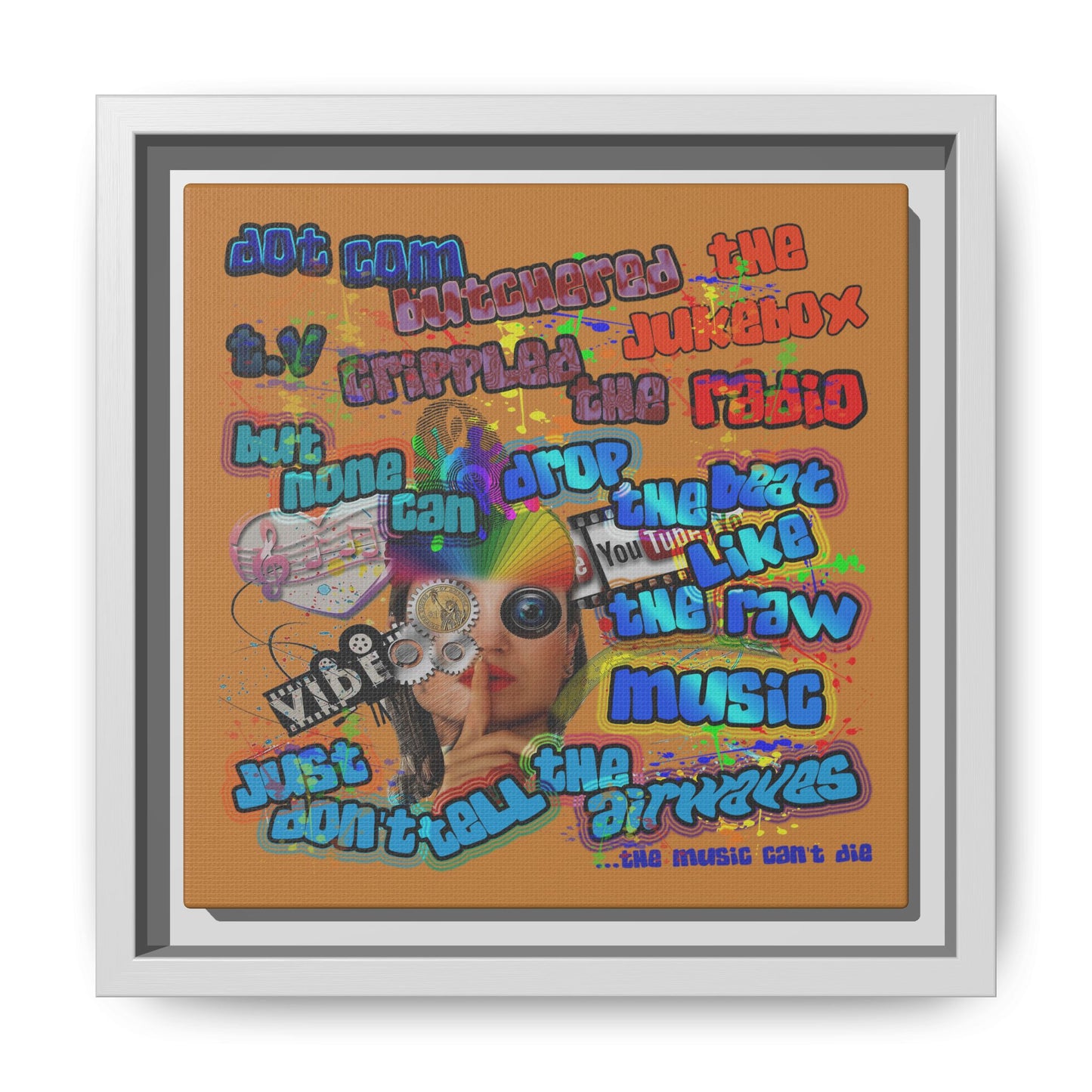 drop the beat - framed canvas art (light brown)