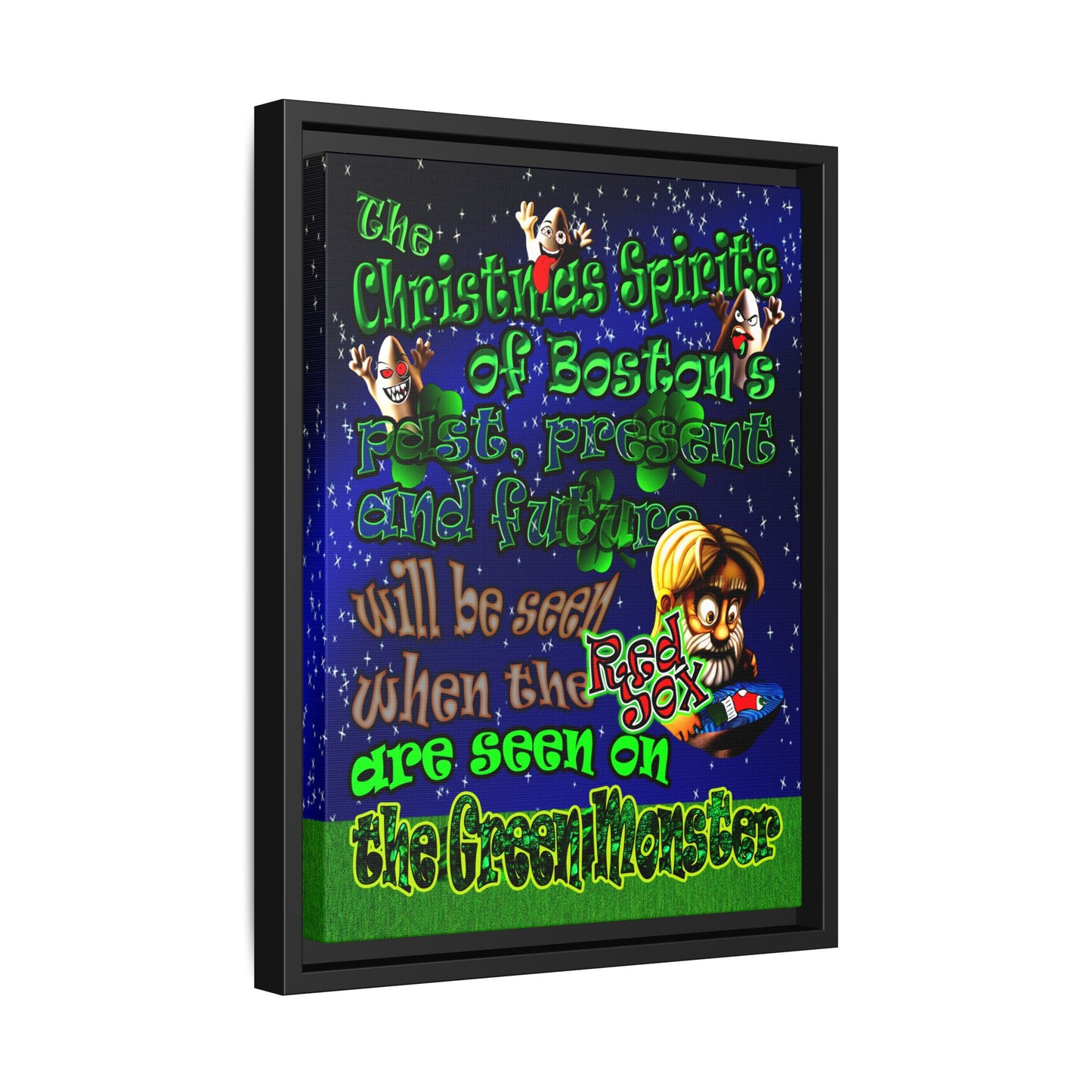 christmas spirits of boston - framed canvas art ('snoops' background)