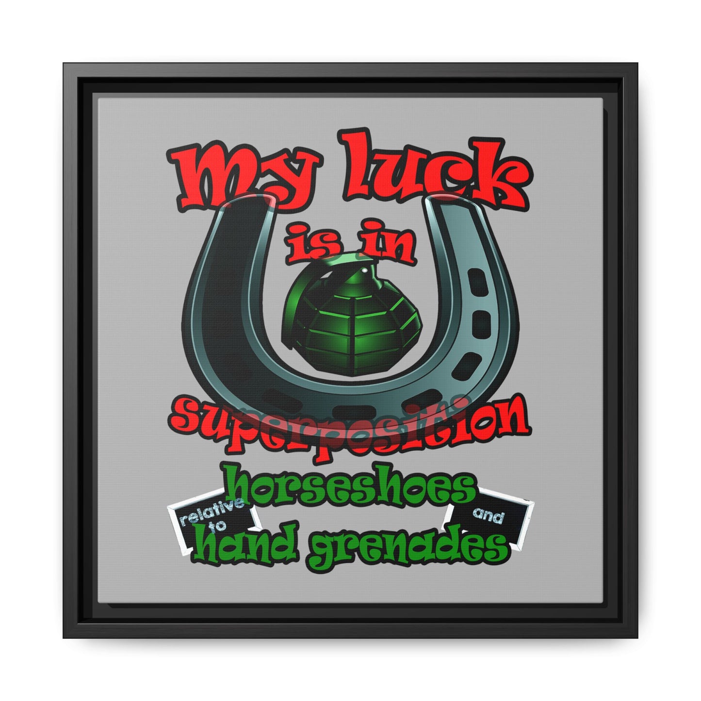 my luck - framed canvas art (light grey)