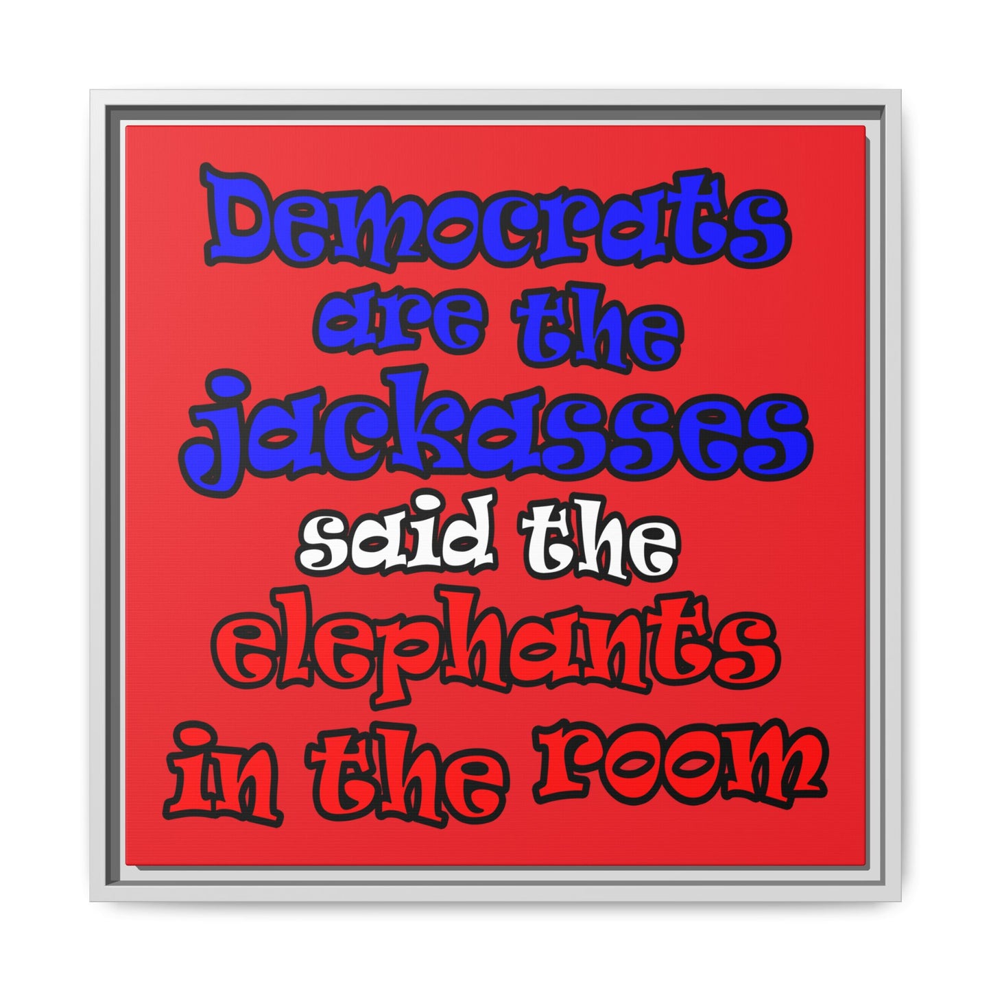 donkeys and elephants - framed canvas art (red)
