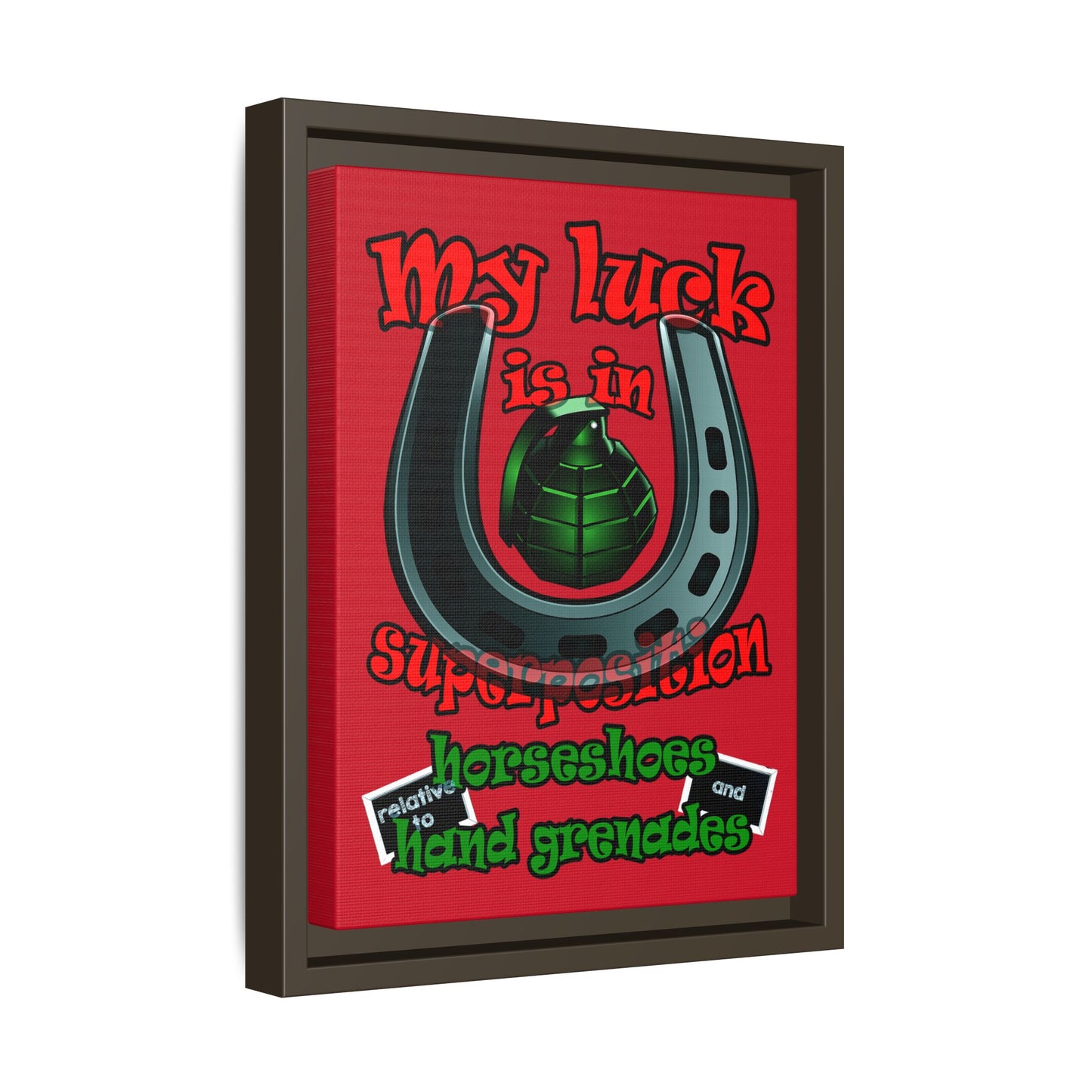 my luck - framed canvas art (dark red)