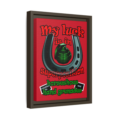 my luck - framed canvas art (dark red)