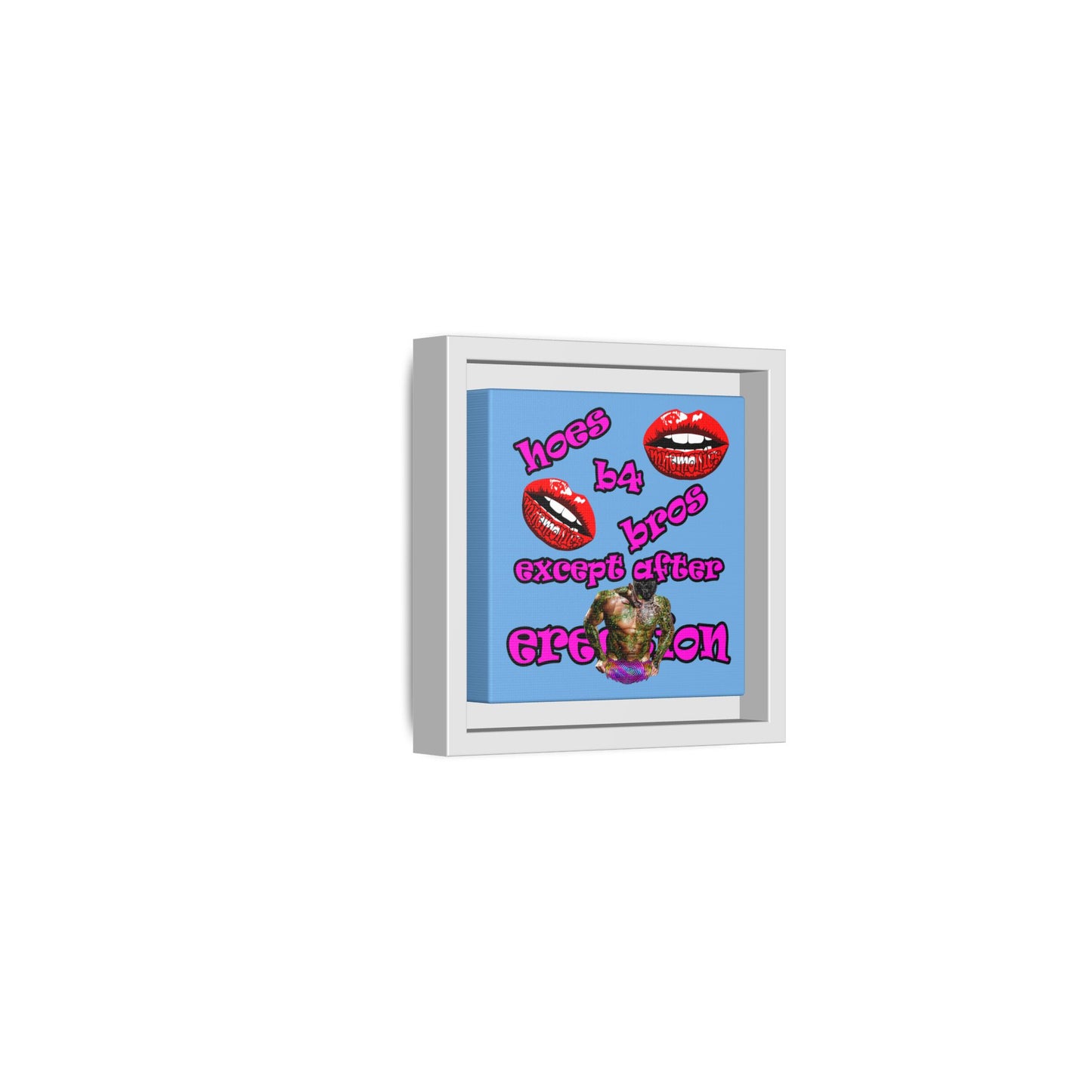 hoes b4 bros - framed canvas art (light blue)