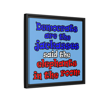 donkeys and elephants - framed canvas art (light blue)