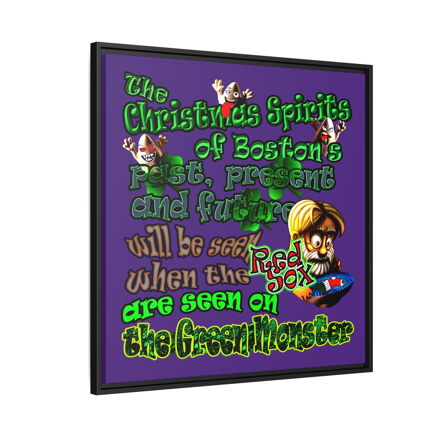 christmas spirits of boston - framed canvas art (purple)