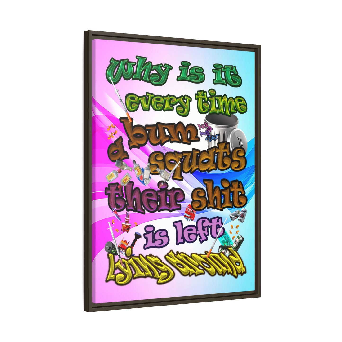 the bum's shit - framed canvas art (light blue-pink wave)