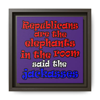 donkeys and elephants - framed canvas art (purple)