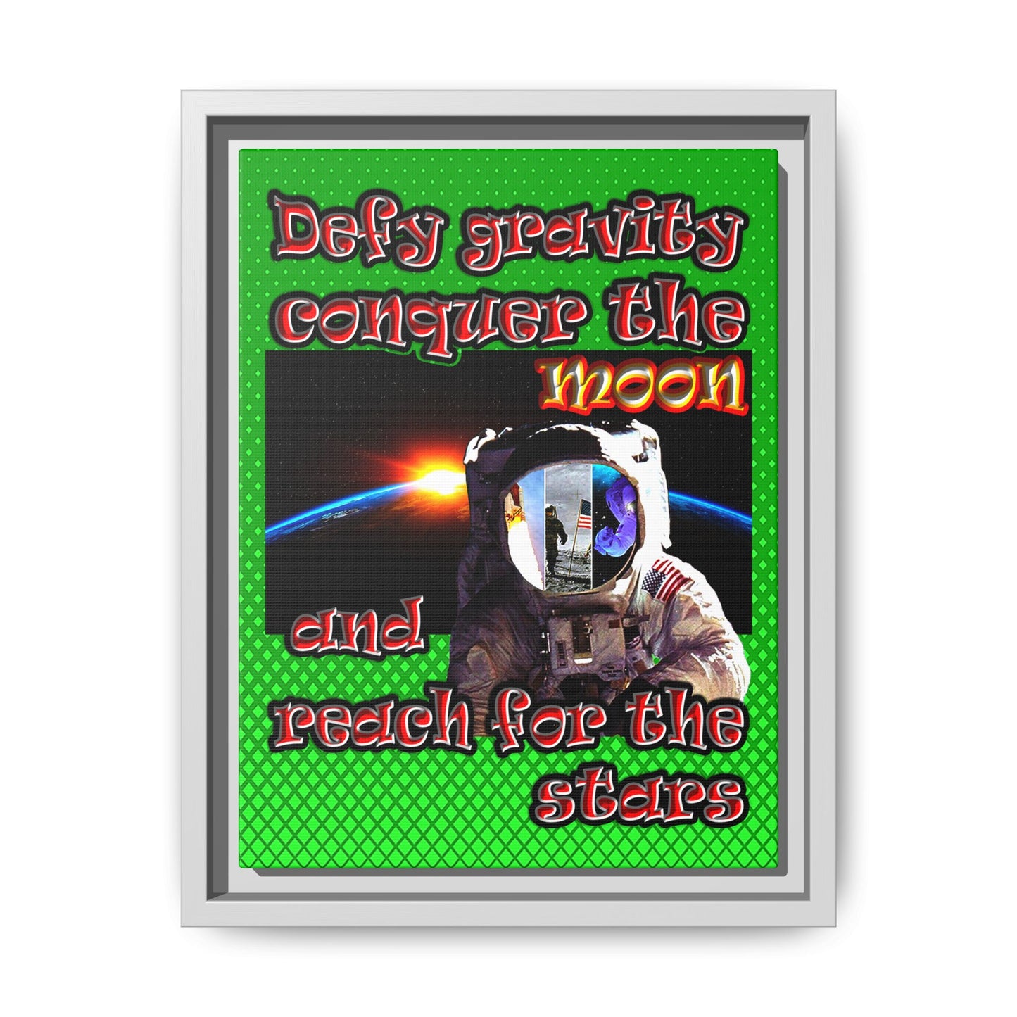 defy conquer reach - framed canvas art (logo green)