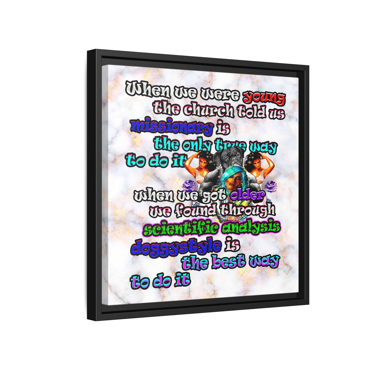 doggystyle - framed canvas art (white marble)