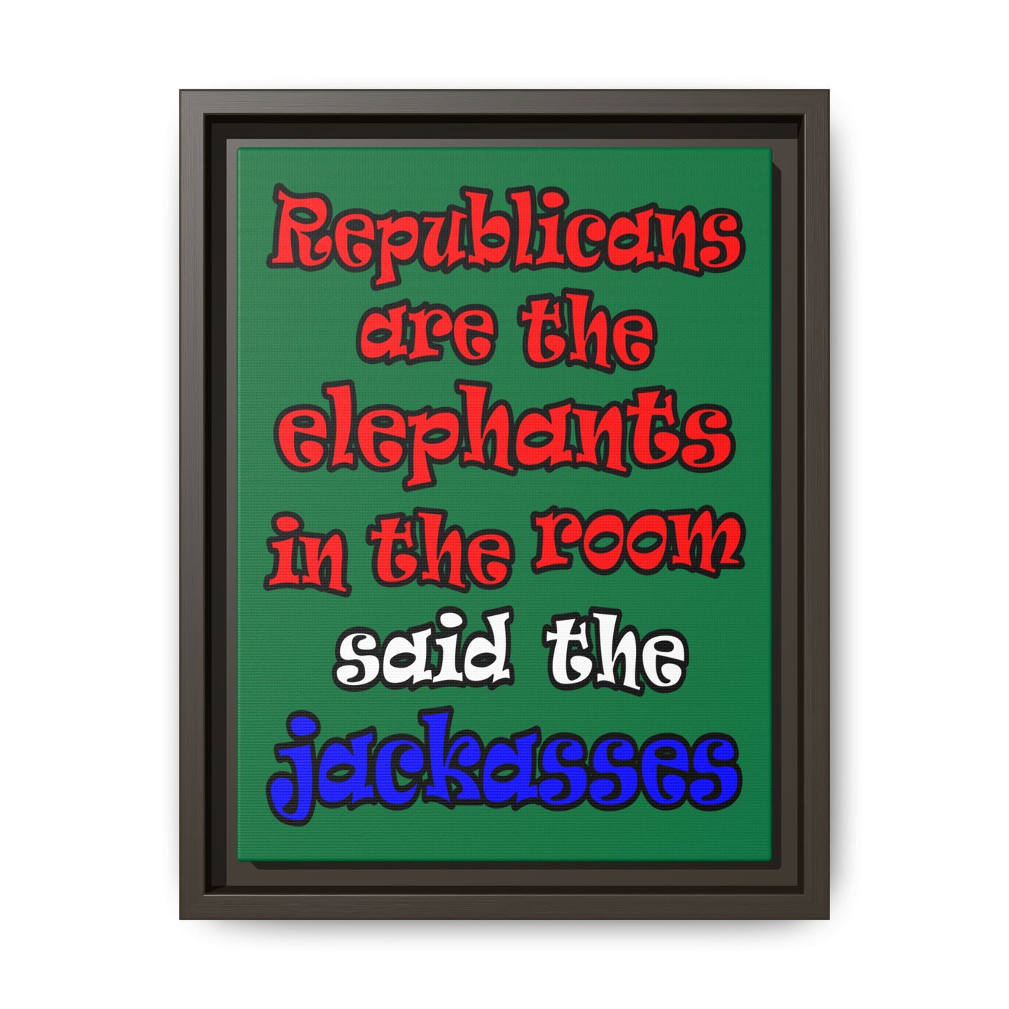 donkeys and elephants - framed canvas art (dark green)