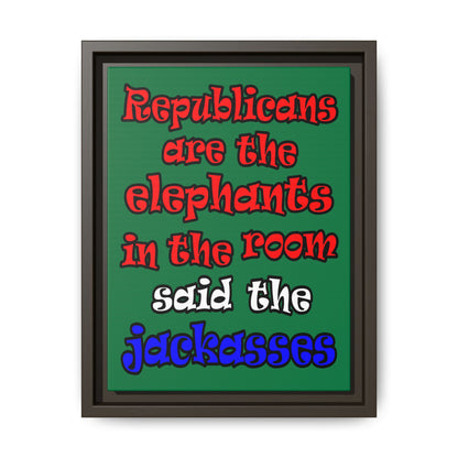 donkeys and elephants - framed canvas art (dark green)
