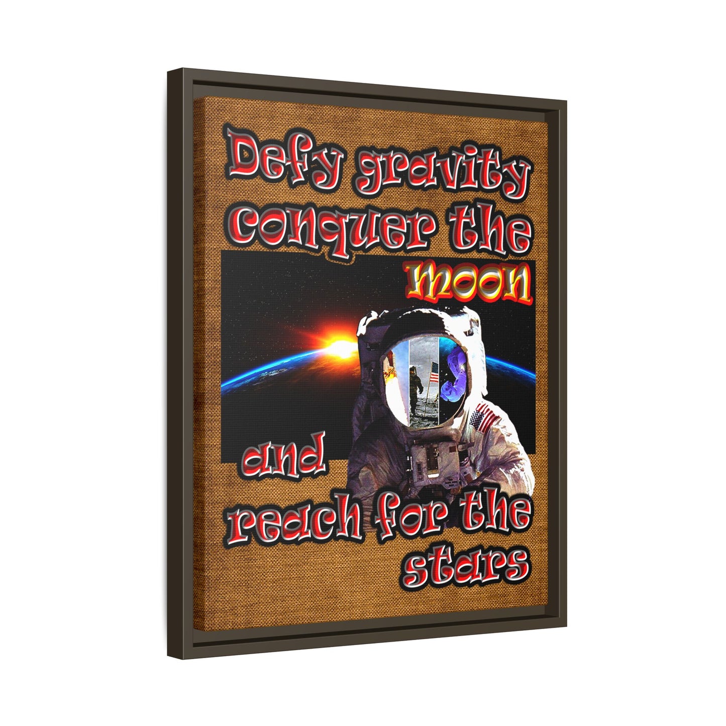 defy conquer reach - framed canvas art (brown papyrus)