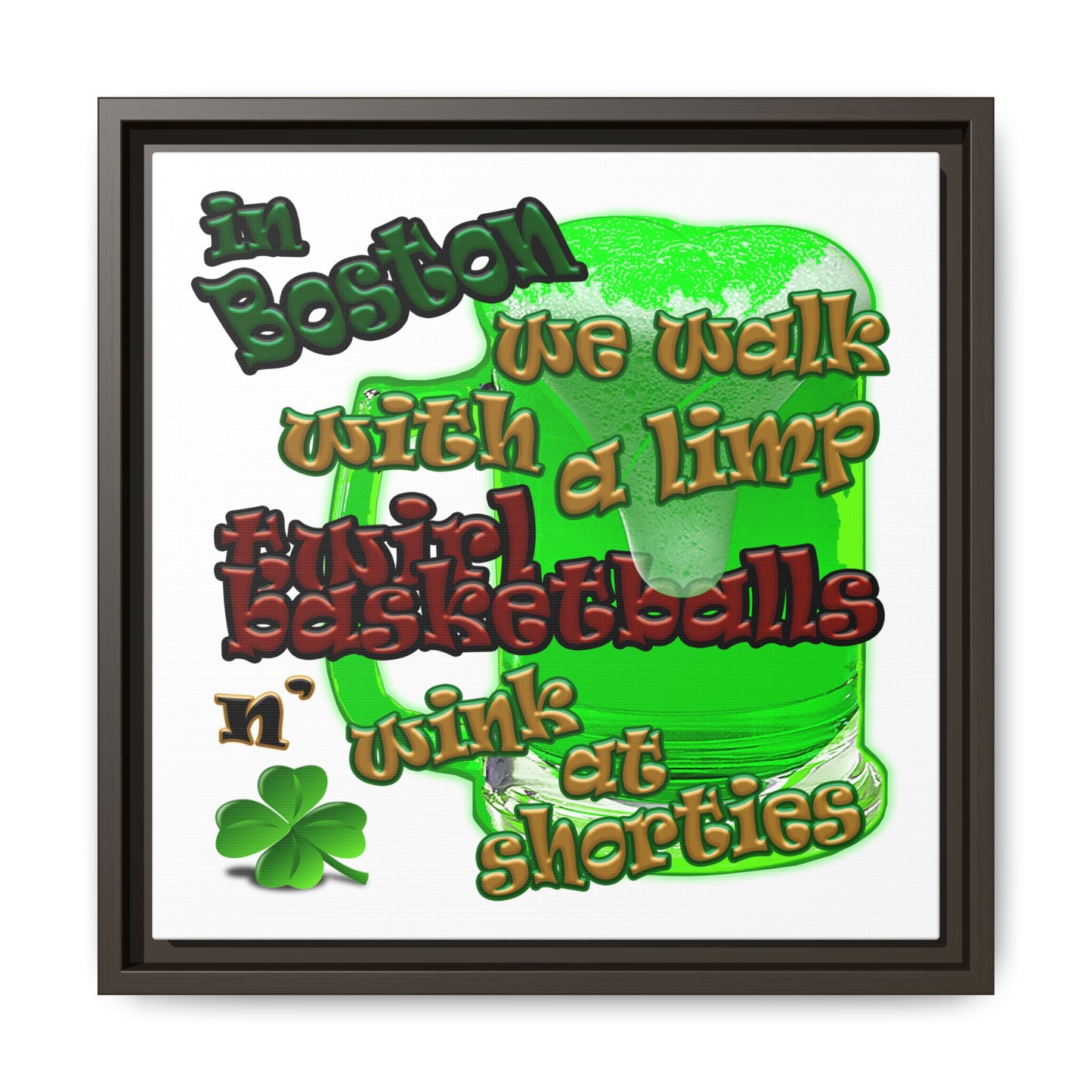 celtics logo - framed canvas art (white)