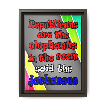 donkeys and elephants - framed canvas art (rainbow split)