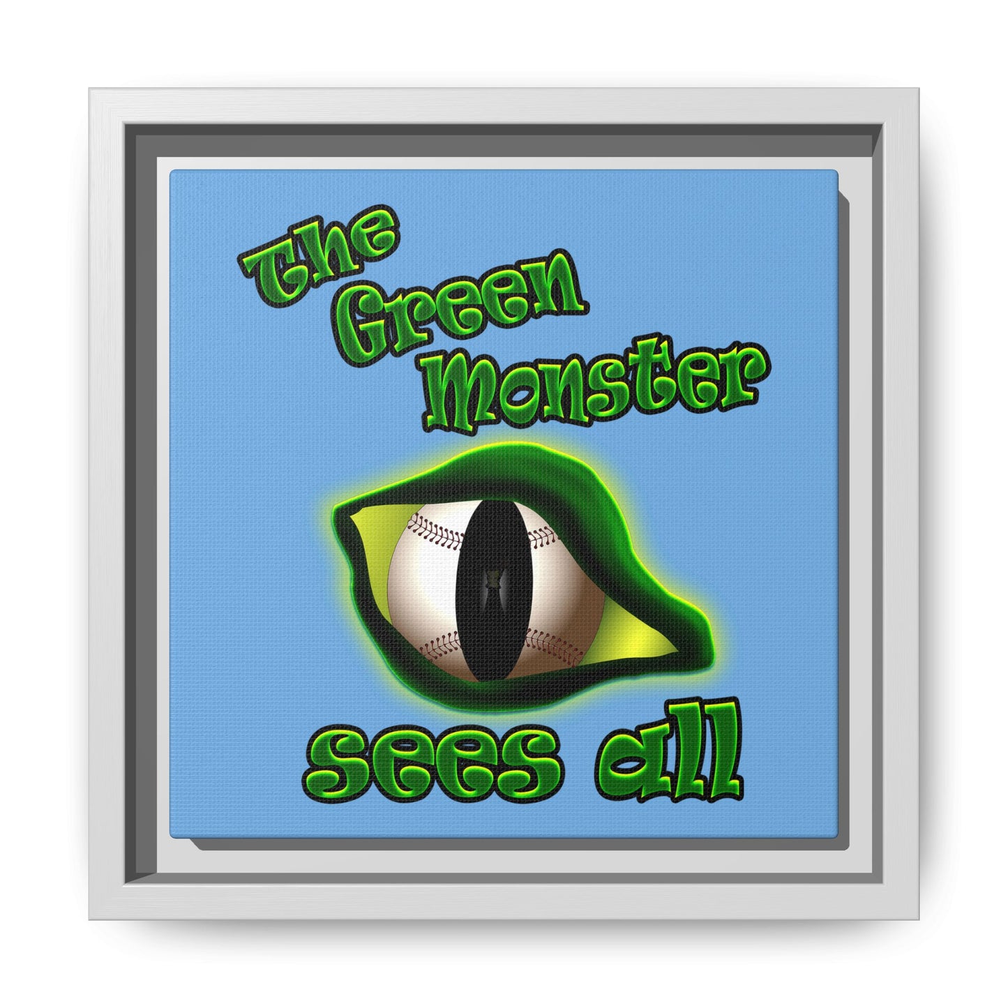 green monster - framed canvas art (light blue)