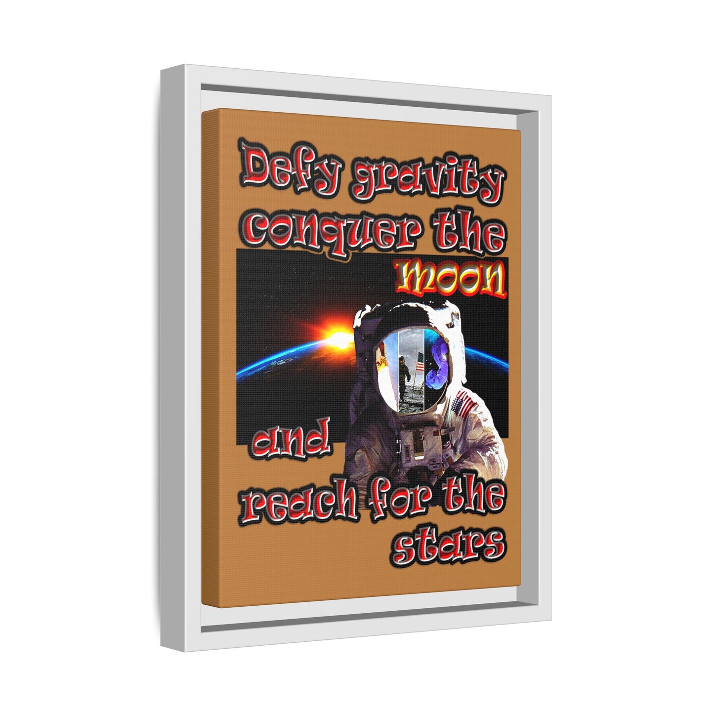 defy conquer reach - framed canvas art (light brown)