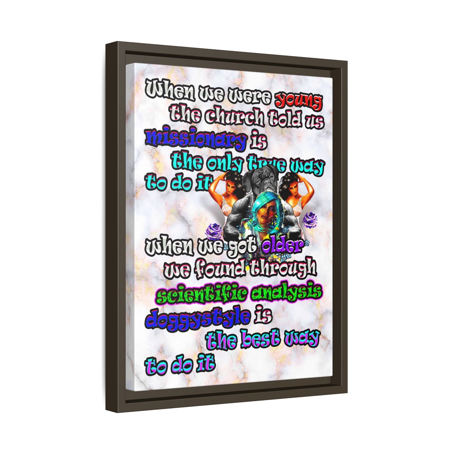 doggystyle - framed canvas art (white marble)