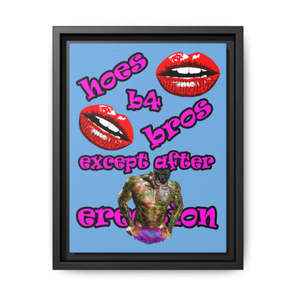 hoes b4 bros - framed canvas art (light blue)