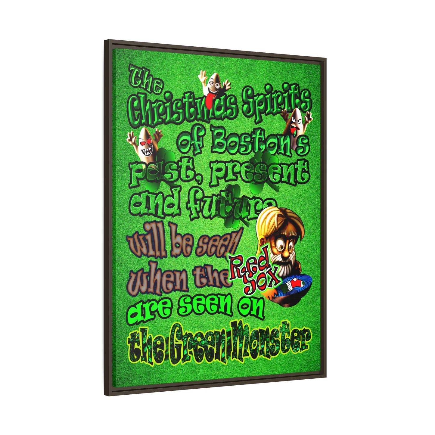christmas spirits of boston - framed canvas art (green turf)