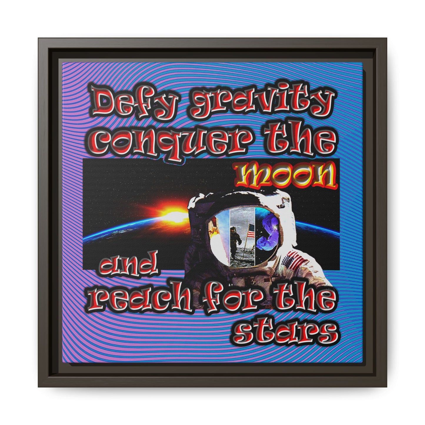 defy conquer reach - framed canvas art (light blue-purple wave)