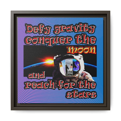 defy conquer reach - framed canvas art (light blue-purple wave)