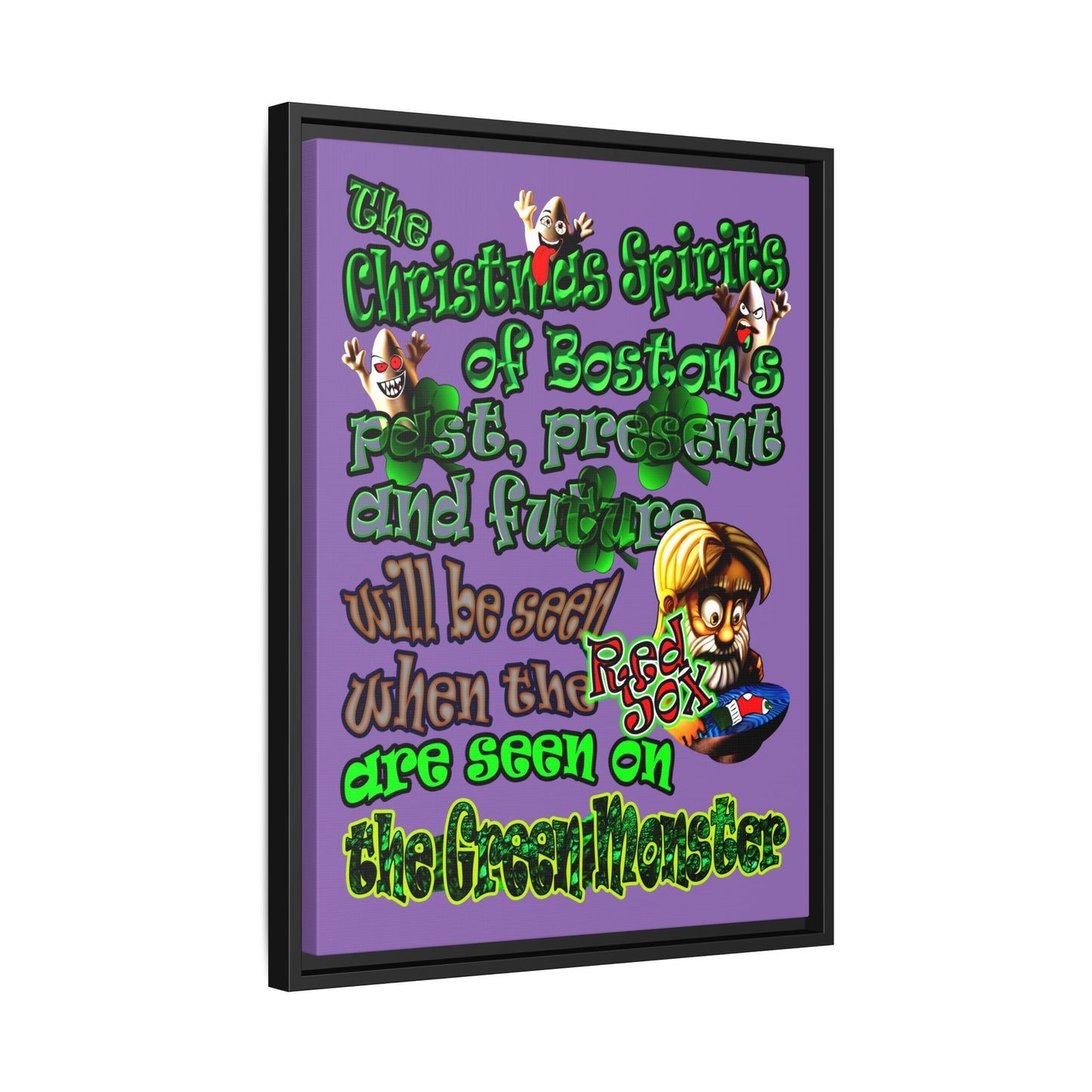 christmas spirits of boston - framed canvas art (light purple)