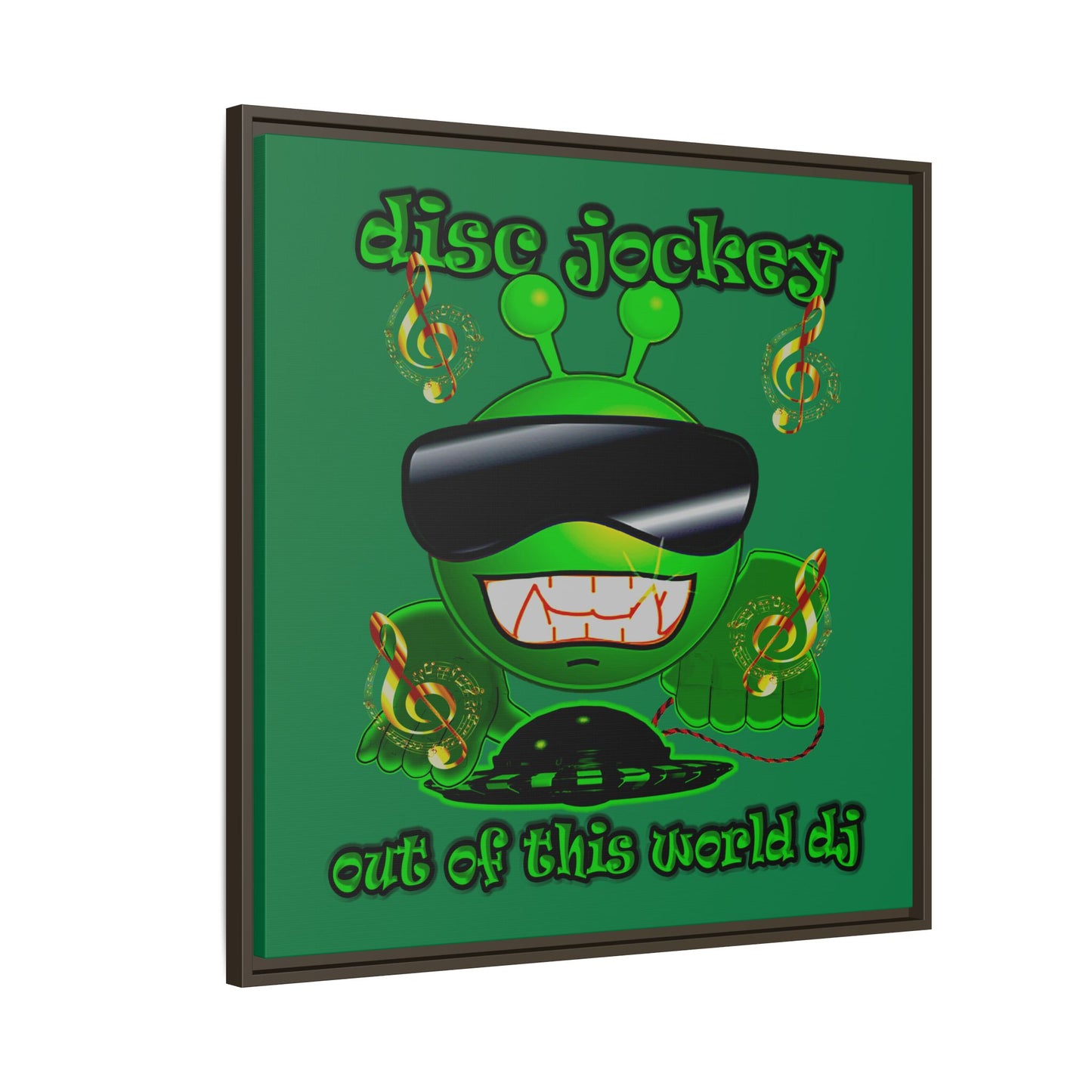 disc jockey - framed canvas art (dark green)