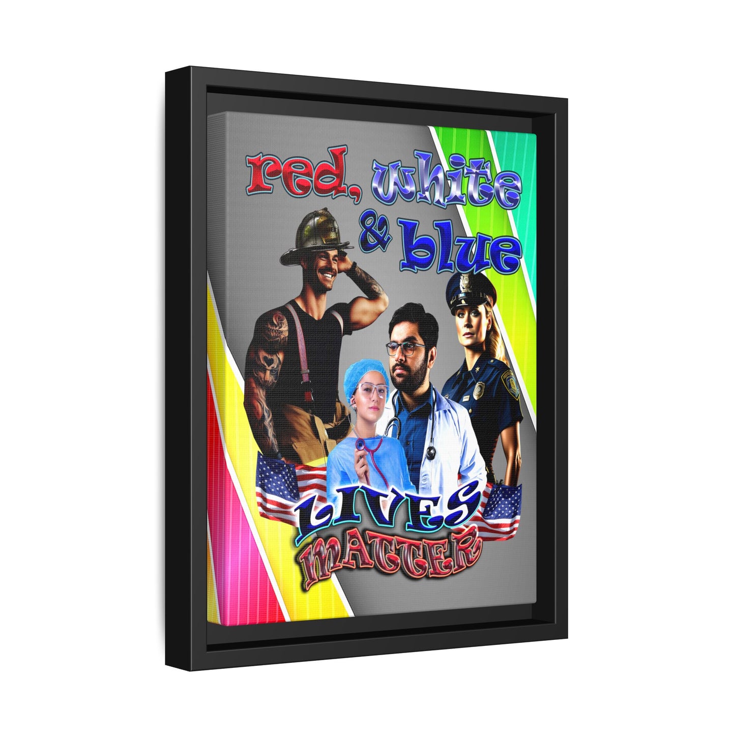rw&b lives matter - framed canvas art (rainbow split)