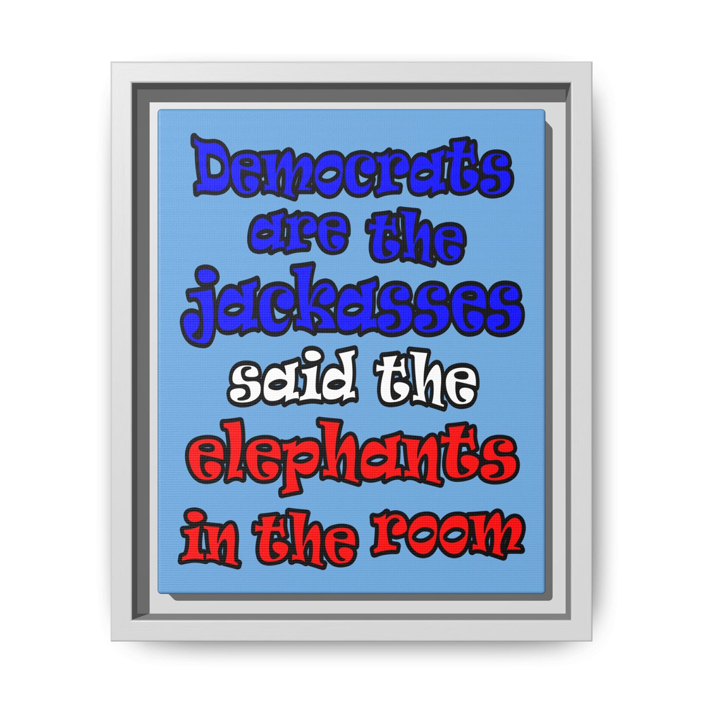 donkeys and elephants - framed canvas art (light blue)