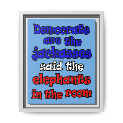 donkeys and elephants - framed canvas art (light blue)