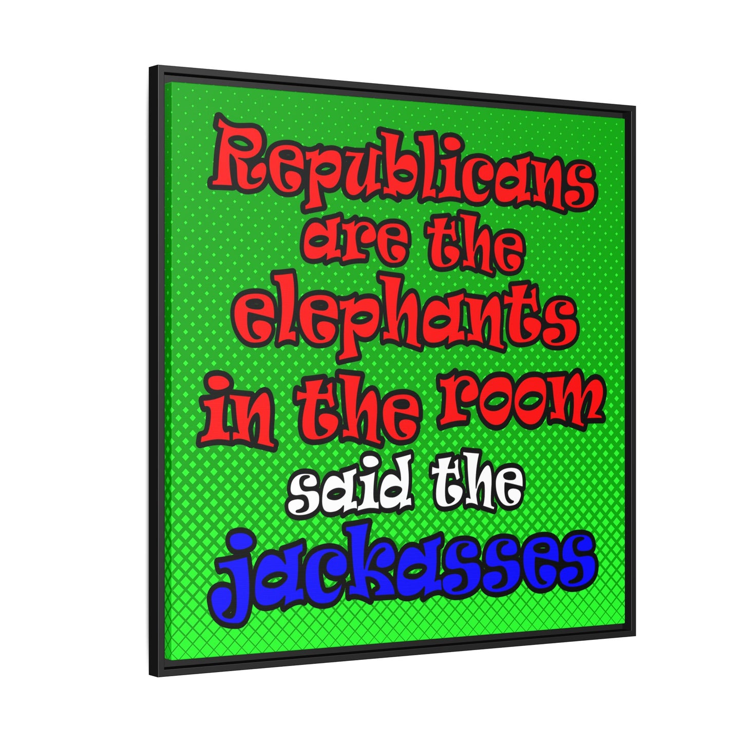 donkeys and elephants - framed canvas art (logo green)