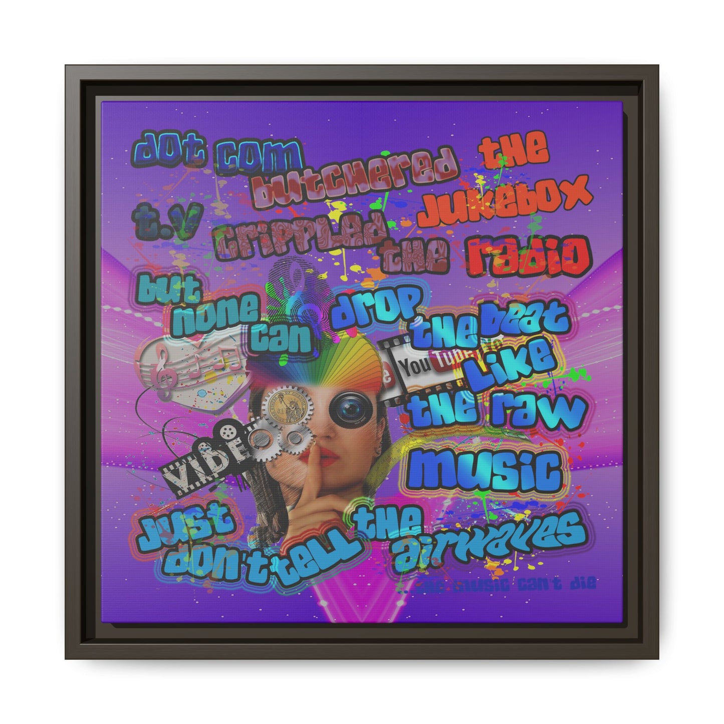 drop the beat - framed canvas art (purple-pink wave)